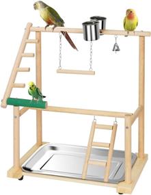 img 4 attached to Ibnotuiy Pet Parrot Playstand: Премиум двухуровневая птичья игровая площадка с петлями, лесницей, кормушками, колокольчиками и лотком - идеально подходит для корелл и канареек