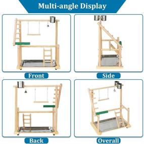 img 1 attached to Ibnotuiy Pet Parrot Playstand: Премиум двухуровневая птичья игровая площадка с петлями, лесницей, кормушками, колокольчиками и лотком - идеально подходит для корелл и канареек