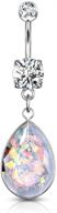 💎 surgical steel cz teardrop rainbow glitter opalite dangle belly button ring - exquisite forbidden body jewelry logo