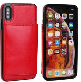 img 2 attached to Red Leather Wallet Case for iPhone Xs Max 6.5 Inch with Credit Card Holder, Kickstand, Shockproof Protection, Magnetic Closure - KIHUWEY