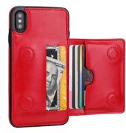 red leather wallet case for iphone xs max 6.5 inch with credit card holder, kickstand, shockproof protection, magnetic closure - kihuwey logo