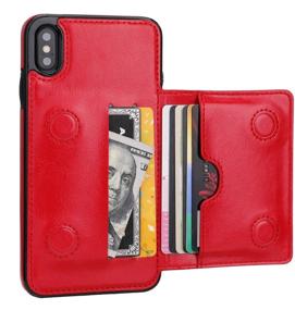 img 4 attached to Red Leather Wallet Case for iPhone Xs Max 6.5 Inch with Credit Card Holder, Kickstand, Shockproof Protection, Magnetic Closure - KIHUWEY