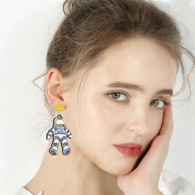 img 2 attached to 🚀 TIANHONGYAN Cute Acrylic Spaceman Earrings - Creative Cartoon Astronaut Stud Earrings, Hypoallergenic Statement Jewelry for Women and Girls