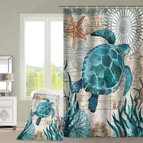 img 1 attached to 🐢 Nautical 5 Piece Sea Turtle Bathroom Set - Includes Non-Slip Rugs, Toilet Lid Cover, Bath Mat, and Waterproof Shower Curtain with Hooks