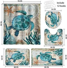 img 3 attached to 🐢 Nautical 5 Piece Sea Turtle Bathroom Set - Includes Non-Slip Rugs, Toilet Lid Cover, Bath Mat, and Waterproof Shower Curtain with Hooks