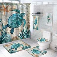 🐢 nautical 5 piece sea turtle bathroom set - includes non-slip rugs, toilet lid cover, bath mat, and waterproof shower curtain with hooks logo
