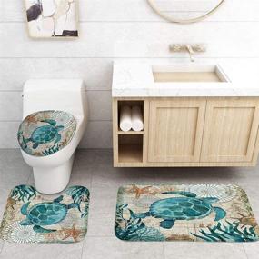 img 2 attached to 🐢 Nautical 5 Piece Sea Turtle Bathroom Set - Includes Non-Slip Rugs, Toilet Lid Cover, Bath Mat, and Waterproof Shower Curtain with Hooks