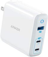 💡 anker usb c charger, 65w powerport iii elite 3-port charger with piq 3.0 & gan, 45w usb-c port, 20w usb-c port, for macbook, usb-c laptops, ipad pro, iphone, galaxy and more logo