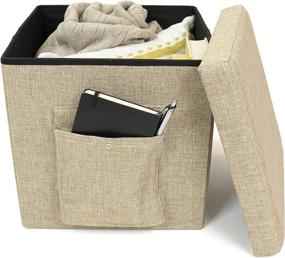 img 3 attached to 📦 Humble Crew Khaki Folding Storage Ottoman Cube with Exterior Pocket: Versatile and Convenient 15" Solution