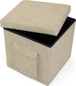 img 1 attached to 📦 Humble Crew Khaki Folding Storage Ottoman Cube with Exterior Pocket: Versatile and Convenient 15" Solution