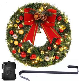 img 4 attached to LAIWEN 24inch Outdoor Christmas Wreath with Lights: Festive Door Decor for the Holidays