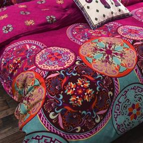 img 2 attached to 🌺 DasyFly 4PCS Bohemian Bedding: Lightweight Microfiber Boho Duvet Cover Set Full/Queen Size Rose Red Floral Bedding Mandala with Zipper Closure