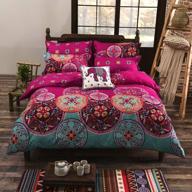 🌺 dasyfly 4pcs bohemian bedding: lightweight microfiber boho duvet cover set full/queen size rose red floral bedding mandala with zipper closure logo