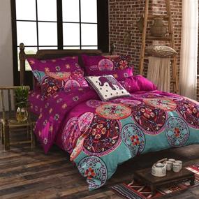 img 3 attached to 🌺 DasyFly 4PCS Bohemian Bedding: Lightweight Microfiber Boho Duvet Cover Set Full/Queen Size Rose Red Floral Bedding Mandala with Zipper Closure