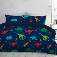 🦕 boston linen co. kids duvet cover set - 100% cotton bedding set 2 piece, ultra soft and breathable, cute cartoon printed design (dinosaur rawr, twin size) logo