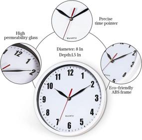 img 2 attached to Silent Battery Operated Wall Clock: Non-Ticking 8-Inch White Clock for Kids, Bathroom, Kitchen, Living Room, Bedroom