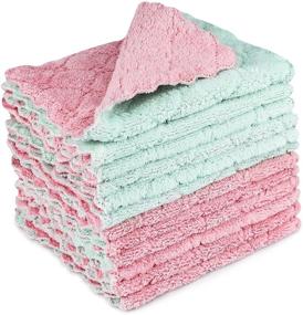 img 4 attached to 🧽 FGSAEOR Kitchen Dish Towels - Premium Dish Cloths Pack of 12, Reusable Cellulose Sponge, Highly Absorbent Coral Fleece Cleaning Cloth, Fast Drying and Washable Dishcloths for Kitchen (Assorted Colors)