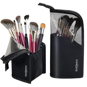 img 4 attached to 👜 EIIORPO Makeup Brush Travel Bag: Waterproof Dust-free Organizer Case with Zipper for Cosmetics, Pencil Cup Holder Included