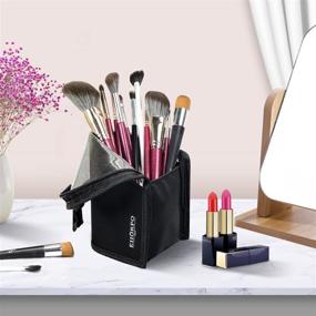 img 2 attached to 👜 EIIORPO Makeup Brush Travel Bag: Waterproof Dust-free Organizer Case with Zipper for Cosmetics, Pencil Cup Holder Included