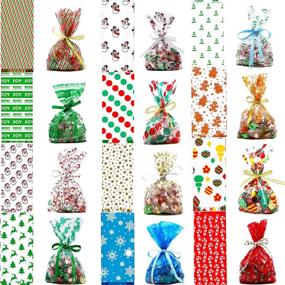 img 4 attached to 🎁 144-Piece Christmas Cellophane Goody Bags: Assorted Holiday Treats, Party Favors & Candy Bags