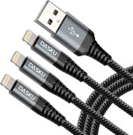 3ft 3pack nylon braided lightning cable - heavy duty iphone charger cord in black | compatible with iphone 11, pro max, x, xs max, xr, 8 plus, 7 plus, 6s plus, 6 plus, ipad mini, air logo