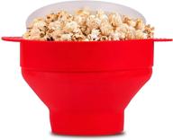 🍿 convenient & quick red silicone microwave popcorn popper by mcomce: collapsible bowl with lid and handles for oven логотип