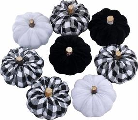 img 1 attached to 🎃 8-Piece Faux Rustic Decorative Pumpkins Set | Foam & Velvet Buffalo Check Halloween Kitchen Table Centerpiece | Farmhouse Thanksgiving Harvest Mantel Decor