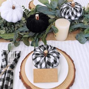 img 2 attached to 🎃 8-Piece Faux Rustic Decorative Pumpkins Set | Foam & Velvet Buffalo Check Halloween Kitchen Table Centerpiece | Farmhouse Thanksgiving Harvest Mantel Decor