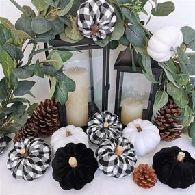 img 3 attached to 🎃 8-Piece Faux Rustic Decorative Pumpkins Set | Foam & Velvet Buffalo Check Halloween Kitchen Table Centerpiece | Farmhouse Thanksgiving Harvest Mantel Decor