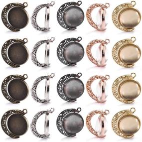 img 4 attached to 💍 DROLE 60Pcs Moon Rotation Pendant Trays Kit-20Pcs 25mm Double Side Cabochon Setting and 40Pcs 25mm Rond Glass Cabochons - Perfect for Jewelry Making DIY Crafts in 5 Vibrant Colors