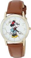 🐭 женские двухцветные часы disney minnie mouse из сплава с коричневым ремешком из кожи, w002770 - вечный классический стиль для модных любителей disney. логотип