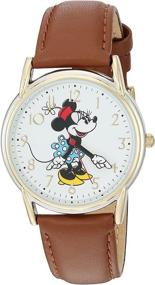 img 4 attached to 🐭 Женские двухцветные часы Disney Minnie Mouse из сплава с коричневым ремешком из кожи, W002770 - вечный классический стиль для модных любителей Disney.