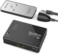 🔌 techrise hdmi switch splitter, ultra hd 3d 1080p 3x1 port 2.0b, 4k@60hz hdmi audio extractor with pigtail cable, high speed hdmi audio converter adapter with remote for ps4 xbox tv fire stick player logo