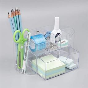 img 3 attached to 🖊️ Clear 9-Compartment Pen Holder for Desk: Acrylic Office Supplies Caddy & Stationery Organizer