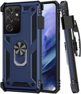 ruky samsung galaxy s21 ultra 5g case with ring: military grade shockproof protection in blue logo