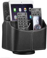 360-degree spinning leather remote control holder: desk tv remote caddy/box, 📱 bedside table organizer for controllers, media, mail, calculator, mobile phone, and pen storage logo