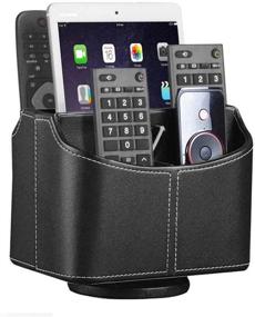 img 4 attached to 360-Degree Spinning Leather Remote Control Holder: Desk TV Remote Caddy/Box, 📱 Bedside Table Organizer for Controllers, Media, Mail, Calculator, Mobile Phone, and Pen Storage