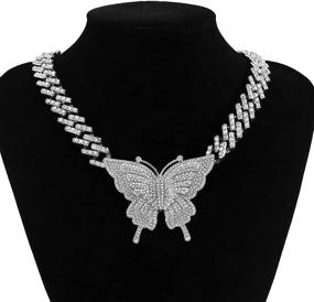 img 3 attached to 🦋 Iced Out Butterfly Charm Necklace: Sparkling Rhinestone Pendant for Women - Hip Hop Bling Jewelry for Parties and Gifts