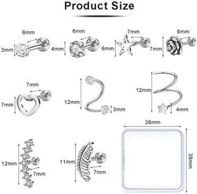 img 3 attached to 💎 Стильные хирургические стали Hazms 16G Комплект сережек для хряща - 20 штук художки, штифты и украшения для пирсинга хеликса с Камнями CZ.