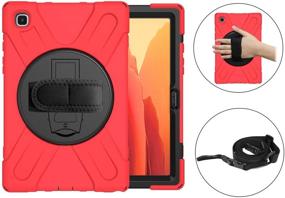 img 1 attached to 🔴 Herize Samsung Tab A7 Case - Samsung Galaxy Tab A7 10.4 Case, 3-Layer Shockproof Rugged Durable Rubber Protective Case with 360° Rotating Stand, Hand Strap, and Shoulder Strap for Tab SM-T500/T505/T507 (Red)