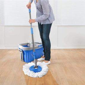 img 2 attached to 🧼 Spin Mop and Bucket System 8L: Stainless Steel Design, Wringer Wheels, 5 Microfiber Mop Heads, Detergent Dispenser