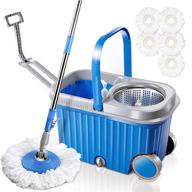 🧼 spin mop and bucket system 8l: stainless steel design, wringer wheels, 5 microfiber mop heads, detergent dispenser logo