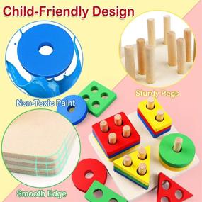 img 3 attached to 🔢 Montessori Wooden Toys for 2 Year Old Toddlers: Educational Sorting, Stacking & Color Recognition Toys