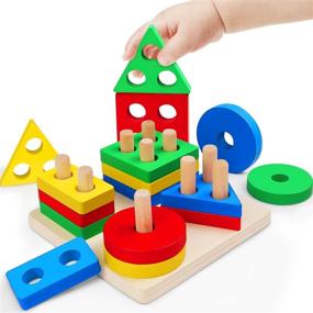 img 4 attached to 🔢 Montessori Wooden Toys for 2 Year Old Toddlers: Educational Sorting, Stacking & Color Recognition Toys