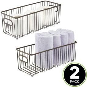 img 3 attached to 🔗 2 Pack of Bronze Farmhouse Wire Grid Design Metal Bathroom Storage Organizer Baskets - Ideal for Cabinets, Shelves, Closets, Vanity Countertops, Bedrooms, Under Sinks - by mDesign