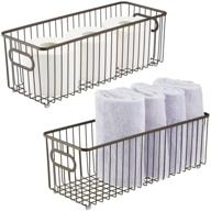 🔗 2 pack of bronze farmhouse wire grid design metal bathroom storage organizer baskets - ideal for cabinets, shelves, closets, vanity countertops, bedrooms, under sinks - by mdesign logo