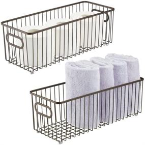 img 4 attached to 🔗 2 Pack of Bronze Farmhouse Wire Grid Design Metal Bathroom Storage Organizer Baskets - Ideal for Cabinets, Shelves, Closets, Vanity Countertops, Bedrooms, Under Sinks - by mDesign