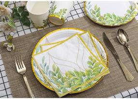 img 1 attached to 🎉 Party Supplies and Decorations: Greenery Party Plates, Napkins, Cups Sets with Plastic Cutlery Sets - Serves 24 for Baby Shower, Bridal Shower, Birthdays, Boho, Jungle Safari