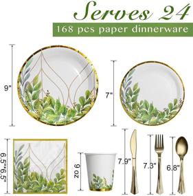 img 2 attached to 🎉 Party Supplies and Decorations: Greenery Party Plates, Napkins, Cups Sets with Plastic Cutlery Sets - Serves 24 for Baby Shower, Bridal Shower, Birthdays, Boho, Jungle Safari
