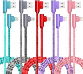 img 4 attached to 🔌 6FT 5 Pack Right Angle Lightning Cable - Fast Charging Nylon Braided Cord for iPhone 12/11/XS/XR/8/7/6 & iPad